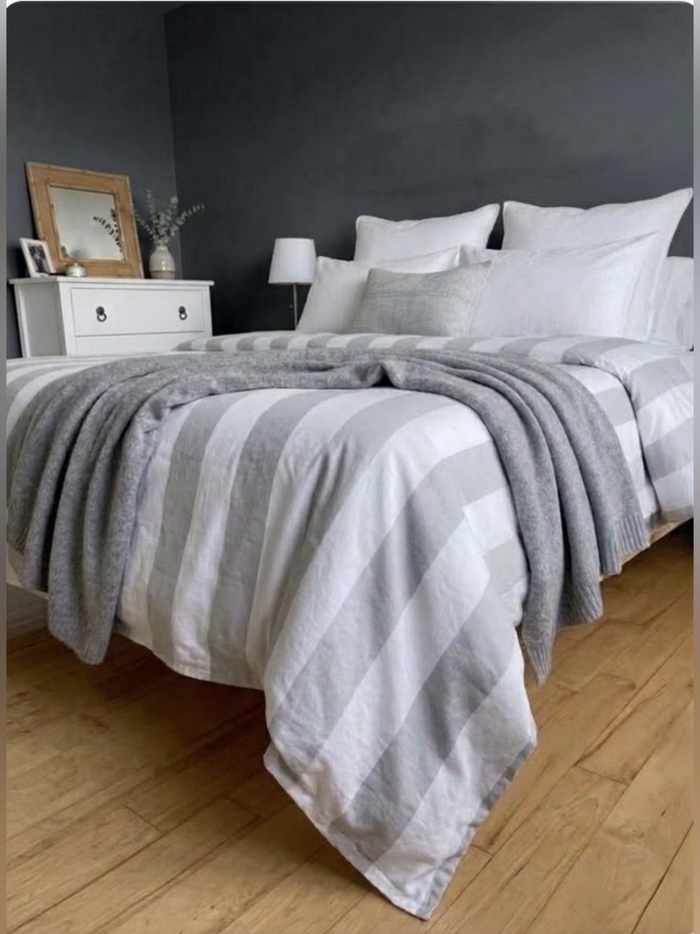 Classic Gray & White Striped duvet cover Neutral Bedding.